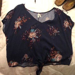 Navy flowy tie shirt